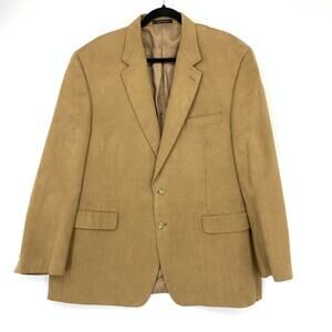 Chaps Faux Suede Blazer Jacket Mens Size 46R Tan Two Button Sportcoat